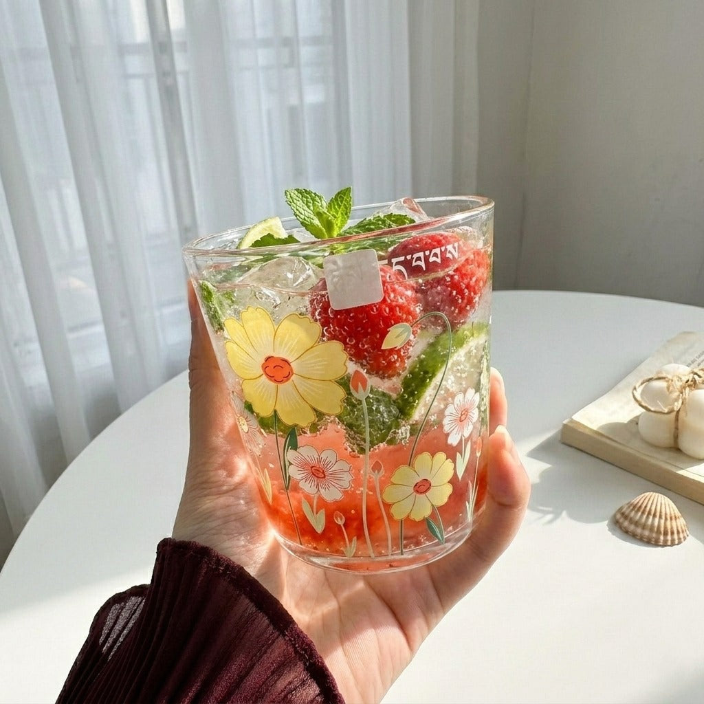 Yellow Tiny Glass Flowery Cup (one piece)