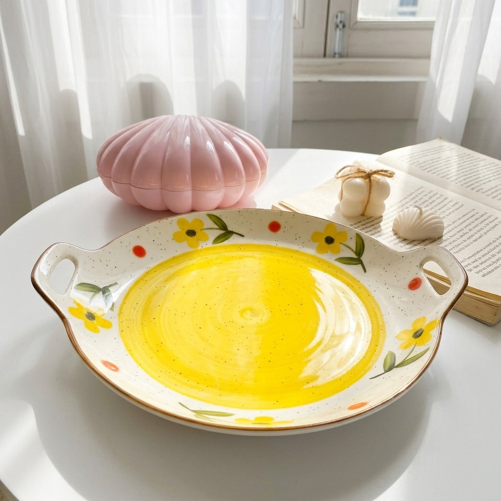 Yellow Bloom Handle Tray