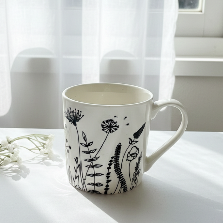 Black&White Flowery Mug