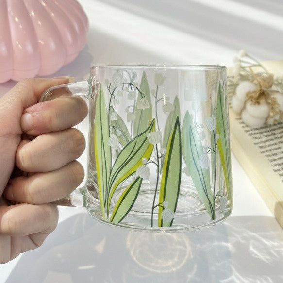 Set of Glassy Flowery Cup Green