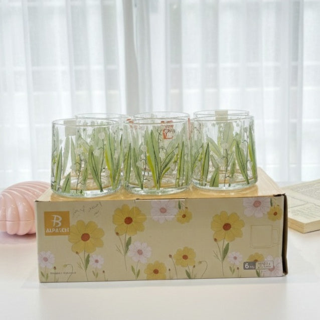 Set of Glassy Flowery Cup Green