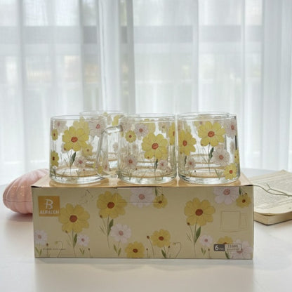 Set Of Glassy Flowery Cup Yellow