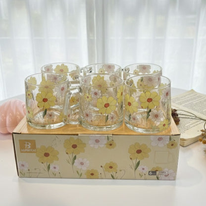 Set Of Glassy Flowery Cup Yellow