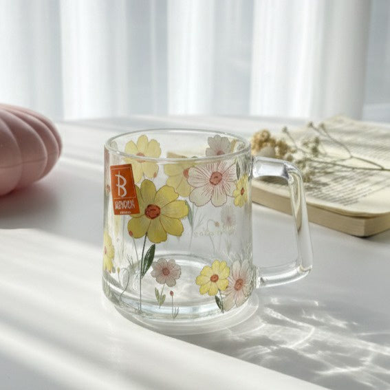 Set Of Glassy Flowery Cup Yellow