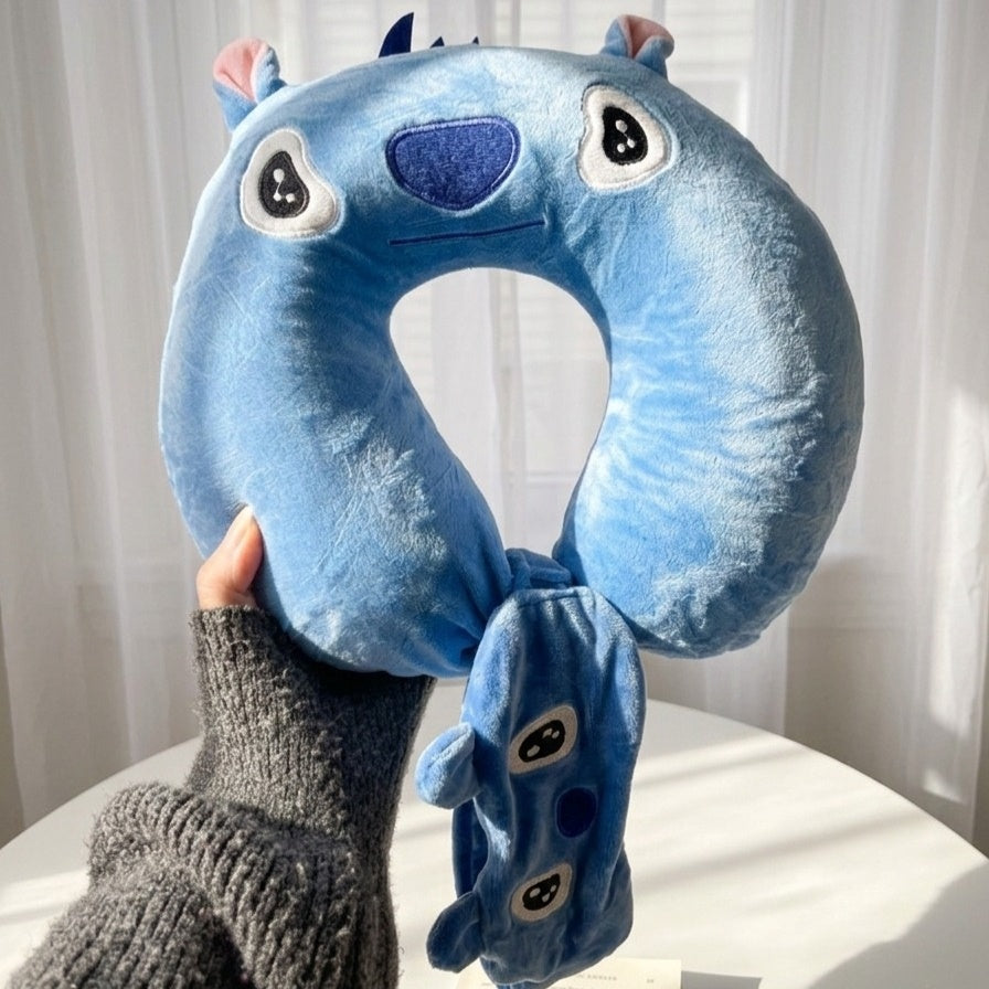 Stitch Neck Pillow With Eye Mask