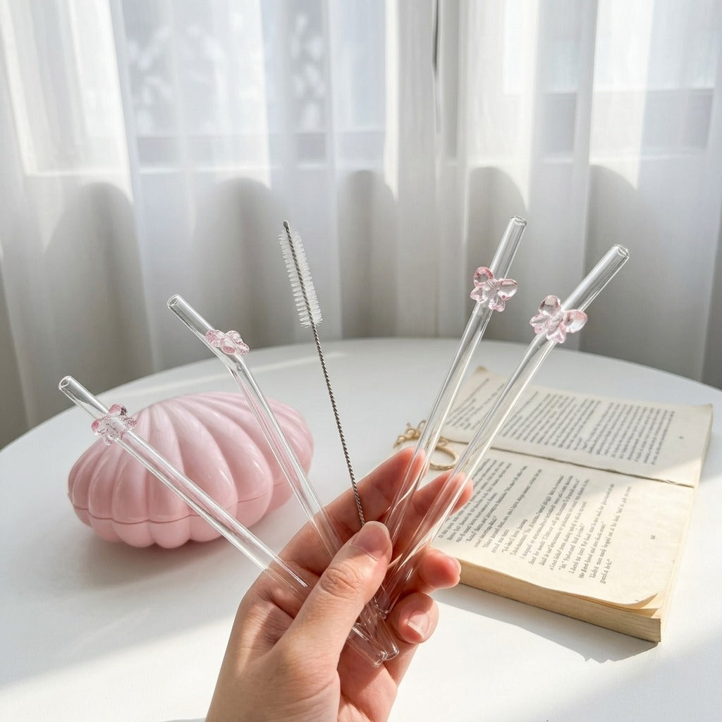 Pinky Bow Glass Straw