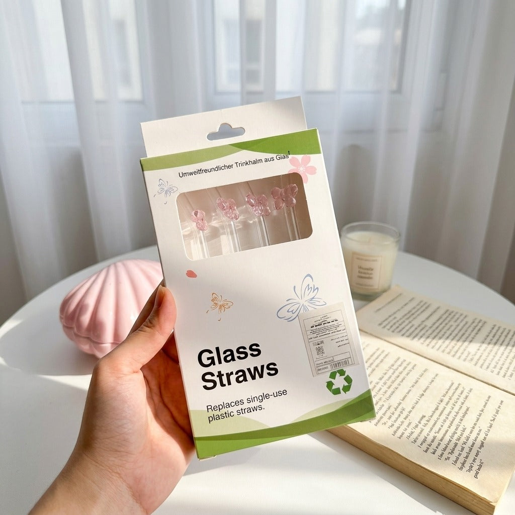 Pinky Bow Glass Straw