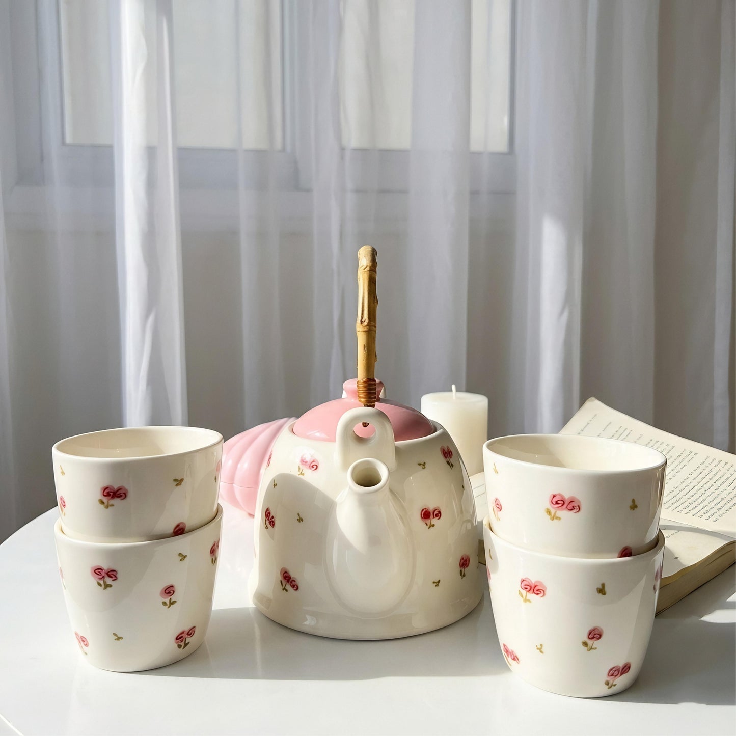 Pink Rosette Tea Set