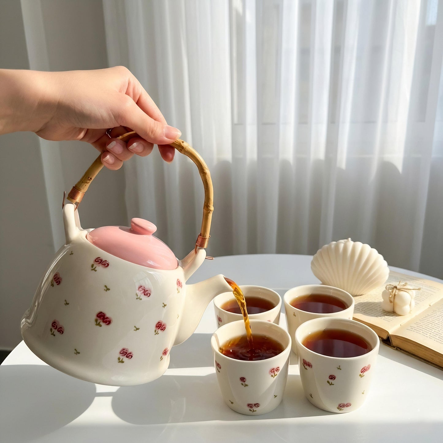 Pink Rosette Tea Set