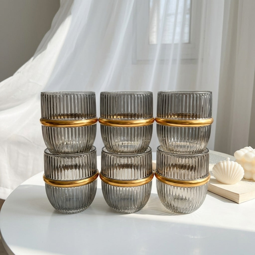 Gold Ribbon Glass Cups(Set)