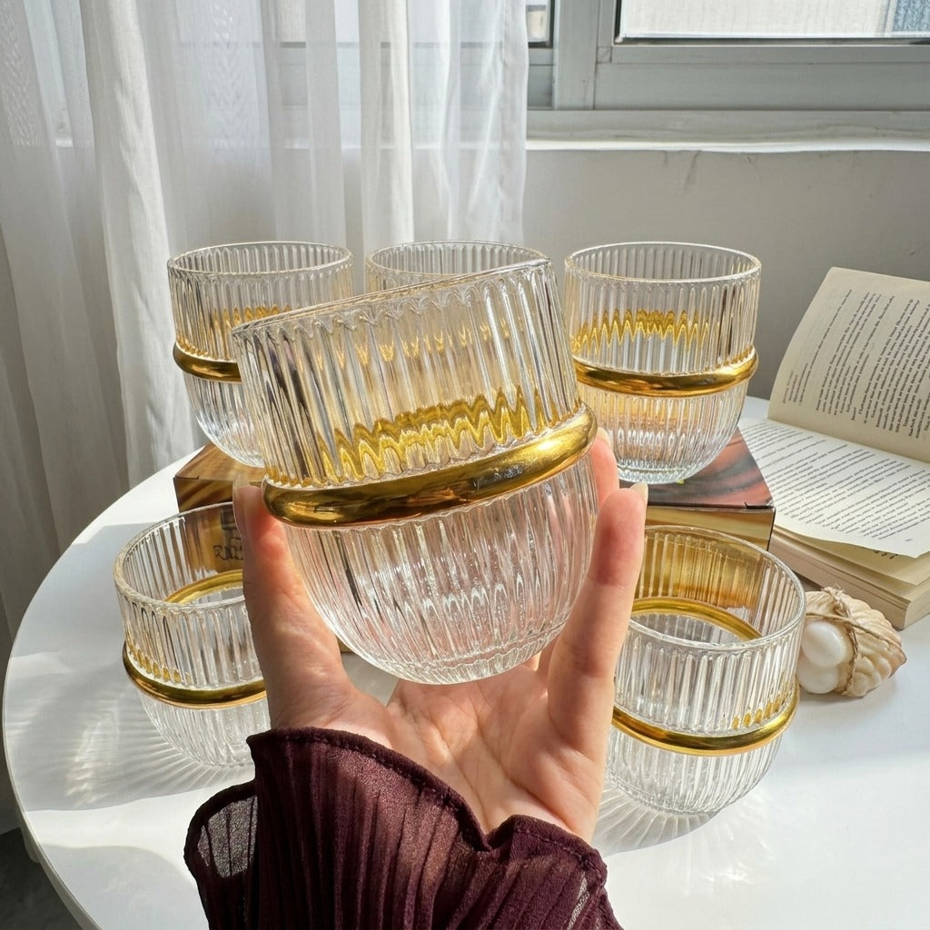 Gold Ribbon Glass Cups(Set)
