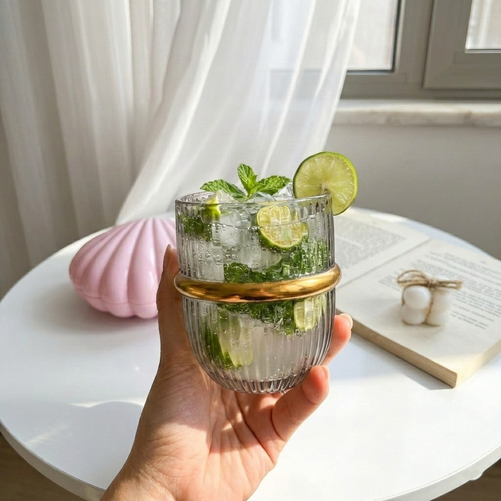 Gold Ribbon Glass Cups(Set)