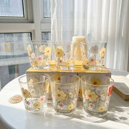 Yellow Tiny Glass Flowery Cup(Set)