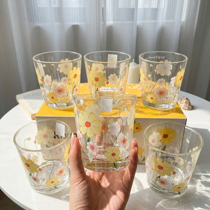 Yellow Tiny Glass Flowery Cup(Set)