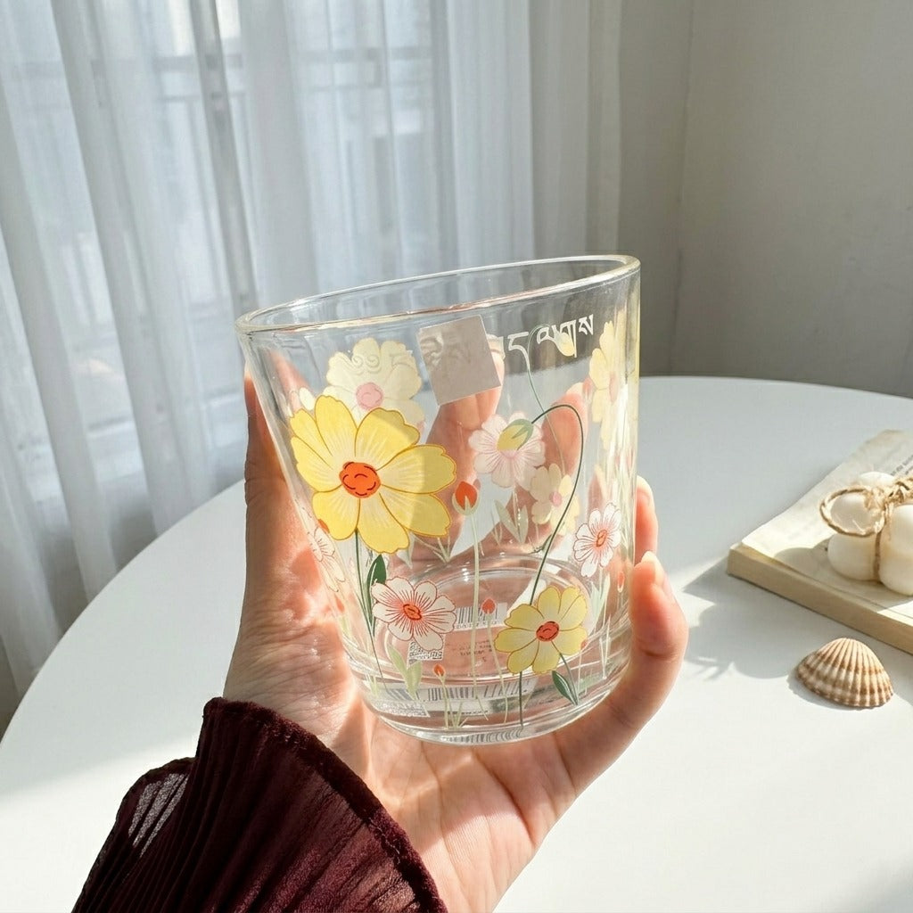 Yellow Tiny Glass Flowery Cup(Set)