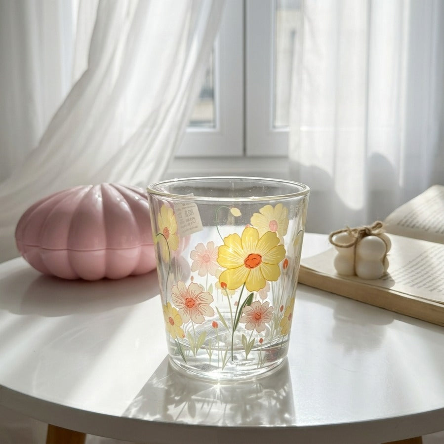 Yellow Tiny Glass Flowery Cup(Set)