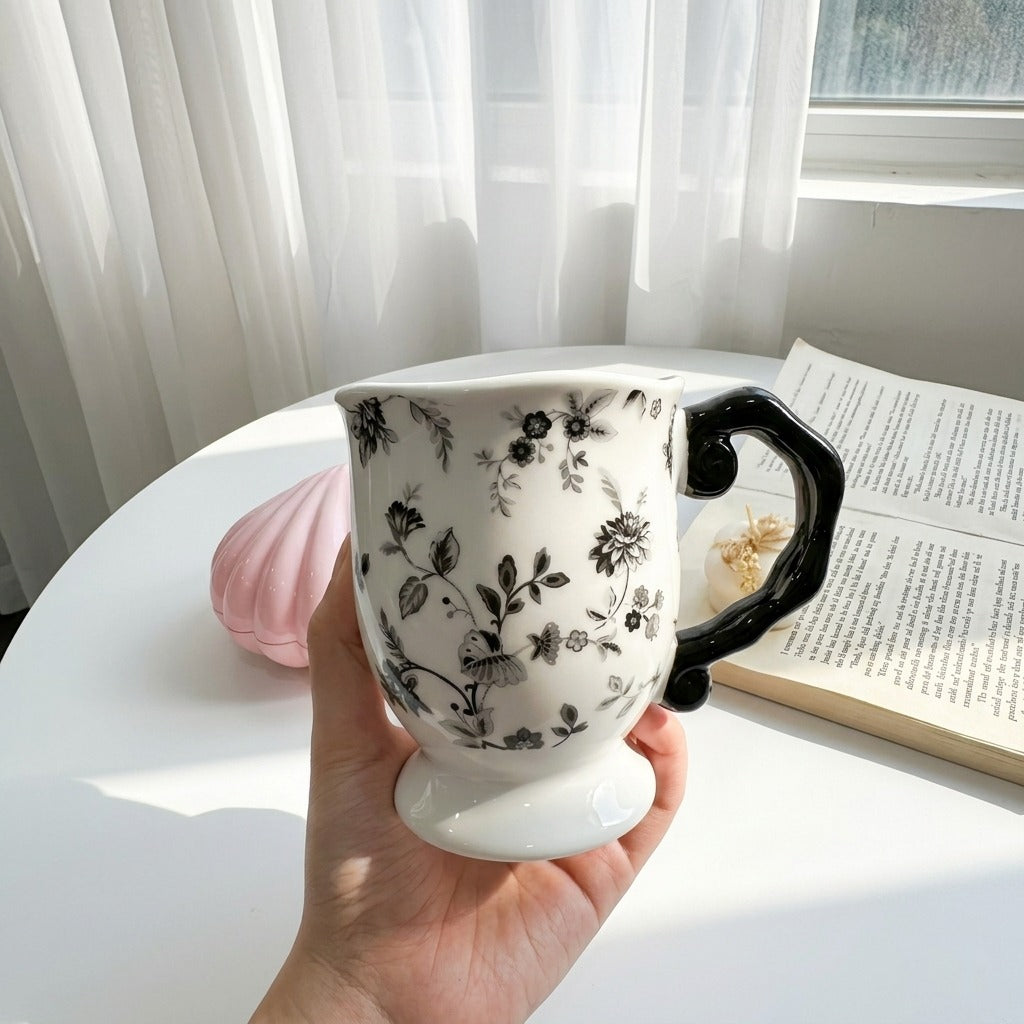 Black Flowery Mug