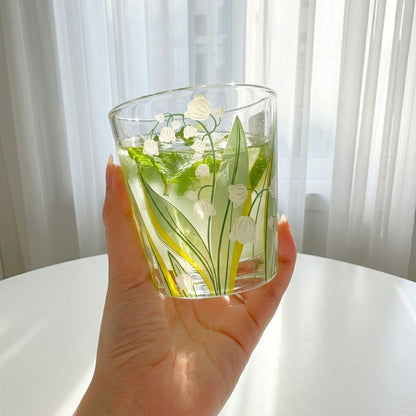 Green Tiny Glass Flowery Cup(Set)