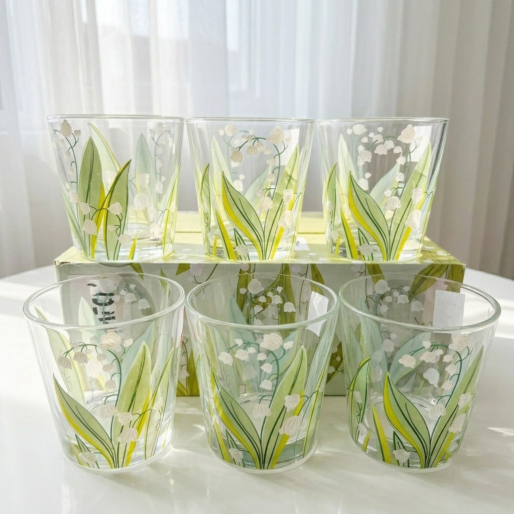 Green Tiny Glass Flowery Cup(Set)