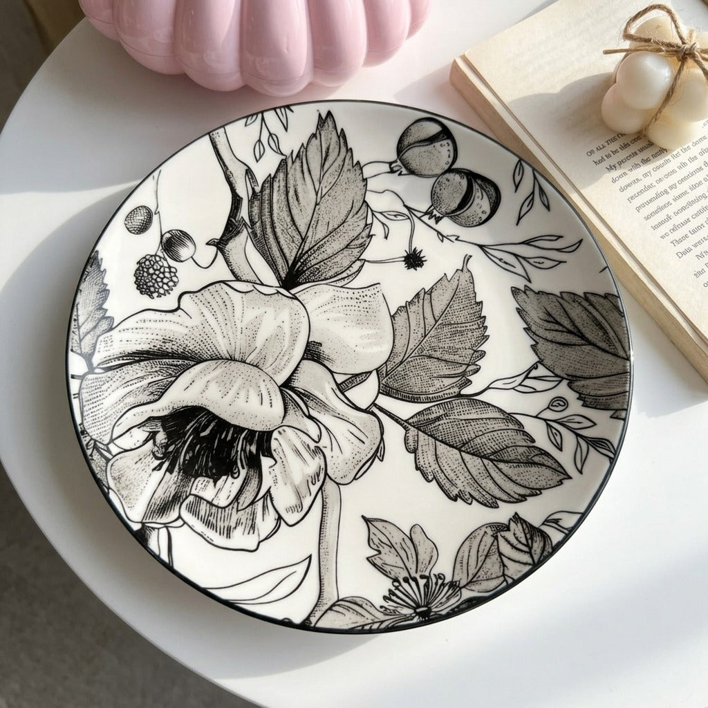 Black & White Bloom Plate